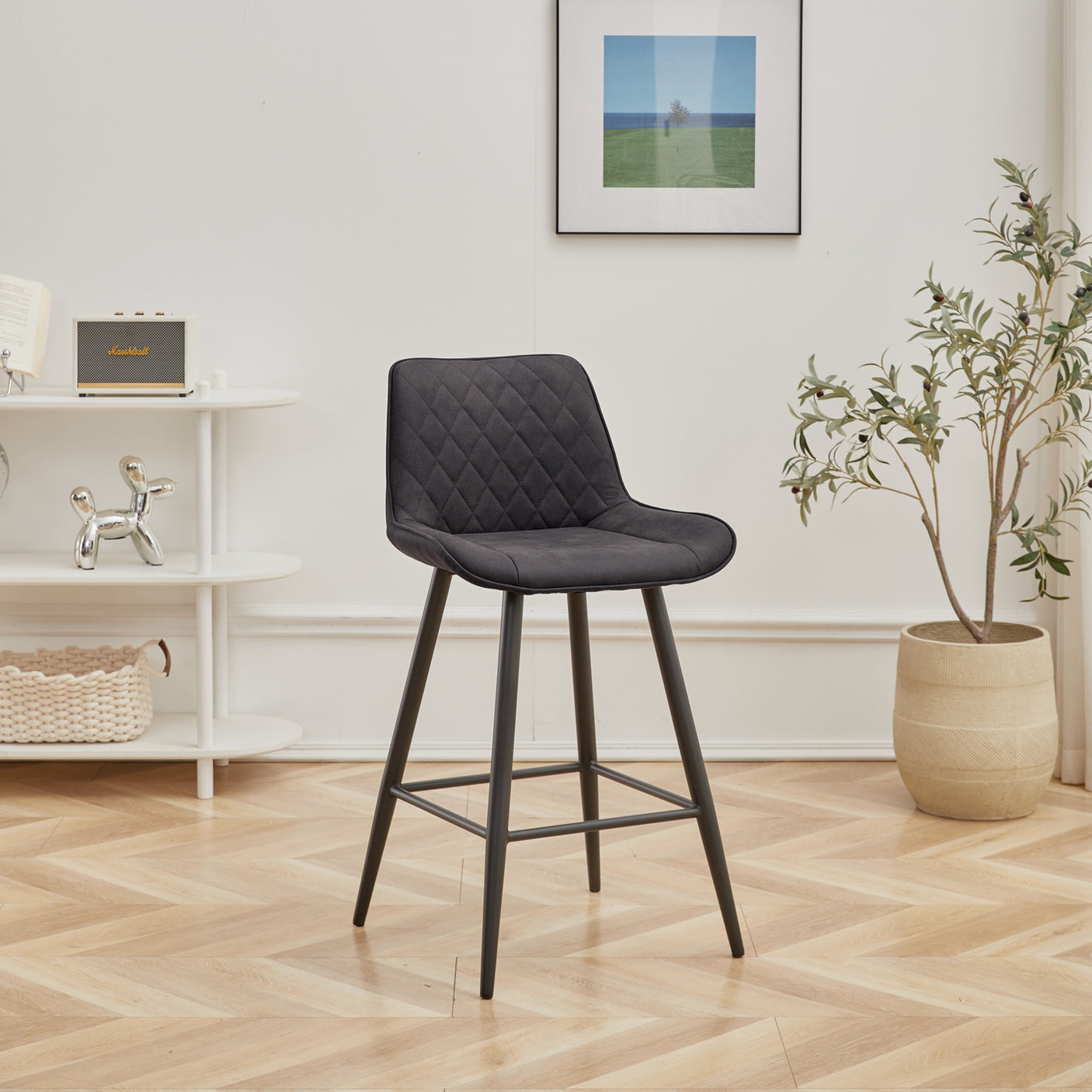 Masterplank Brennan high bar stool - Dark grey Faux leather  Masterplank UK   