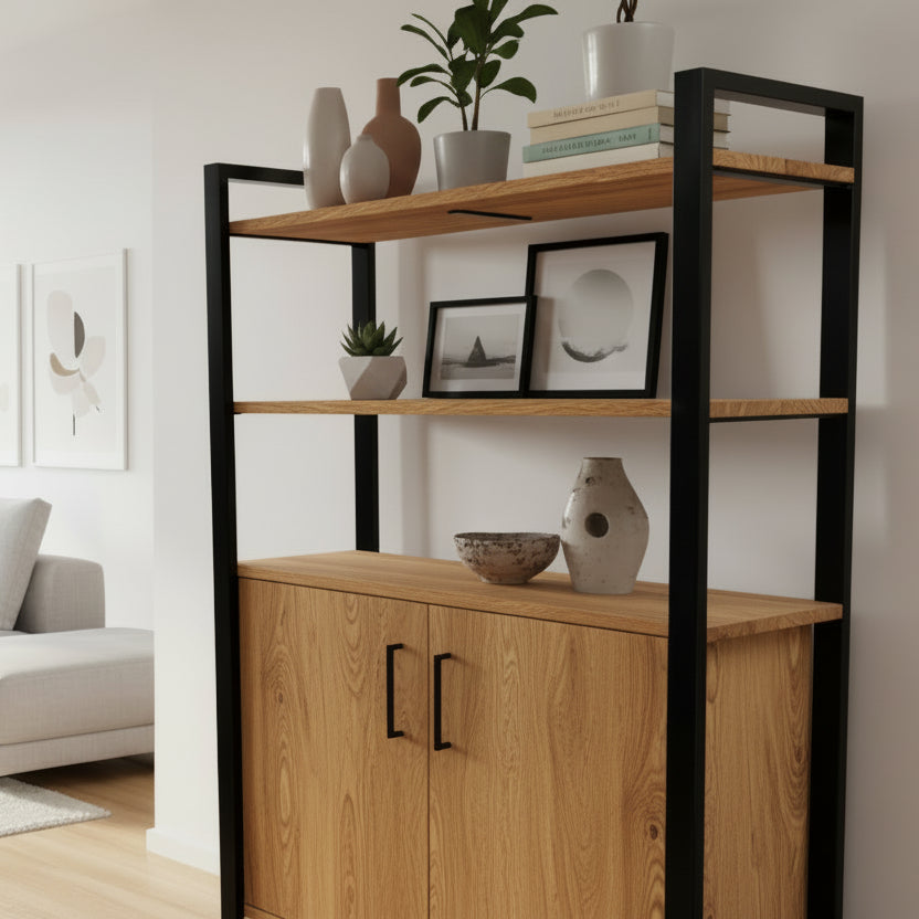 Side Unit Rack Hornet Solid Oak Side unit with doors and shelves – Masterplank UK