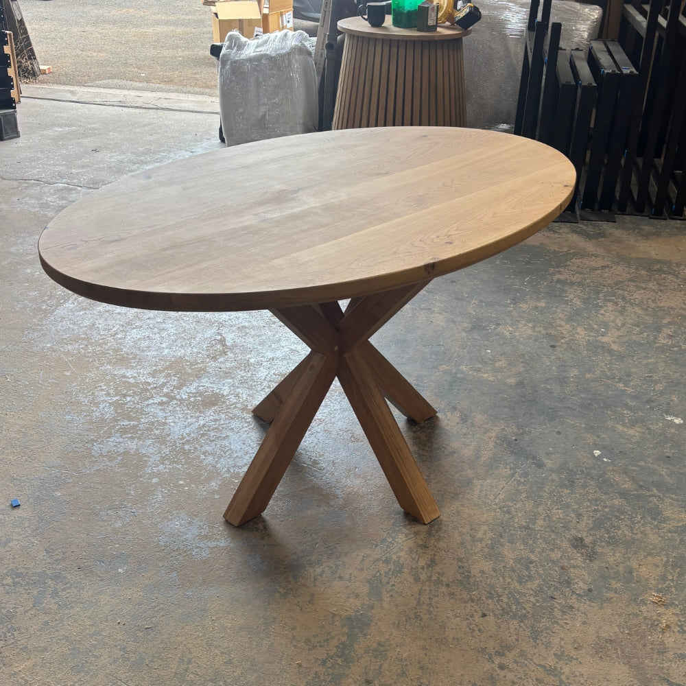 Ex Demo - Solid Oak Oval Table - 140cm x 90cm Stained in Bourbon