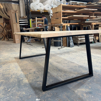 Solid Oak 220cm x 100cm Table With Thick Trapeze legs- Waney edge