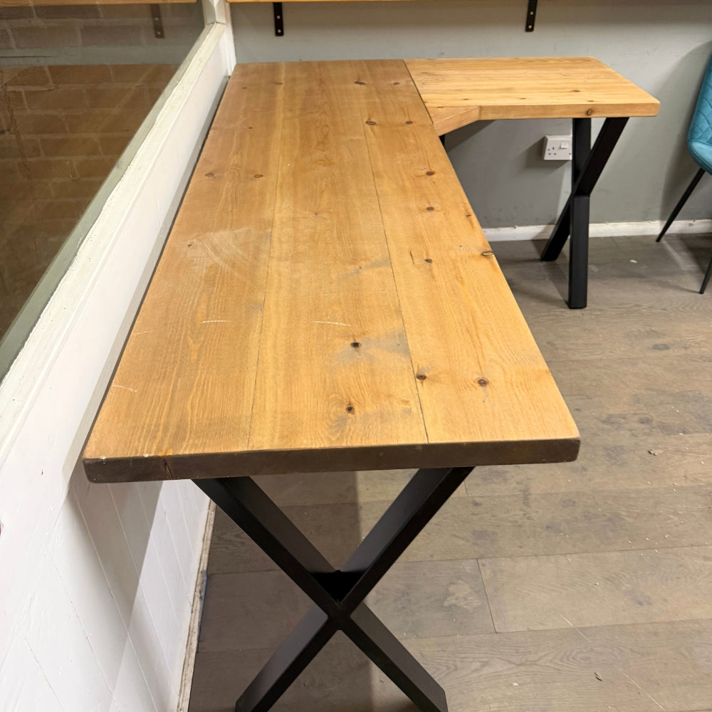 Ex Demo - Rustic Wooden Corner Desk Cross legs - 200cm x 130cm - Left - Whiskey