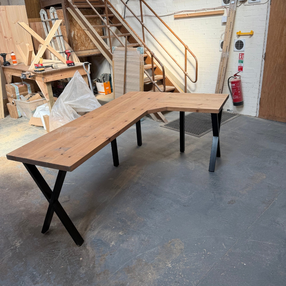 Ex Demo - Rustic Wooden Corner Desk Cross legs - 200cm x 130cm - Left - Whiskey