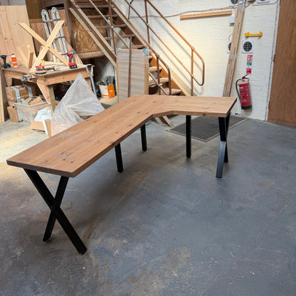 Ex Demo - Rustic Wooden Corner Desk Cross legs - 200cm x 130cm - Left - Whiskey