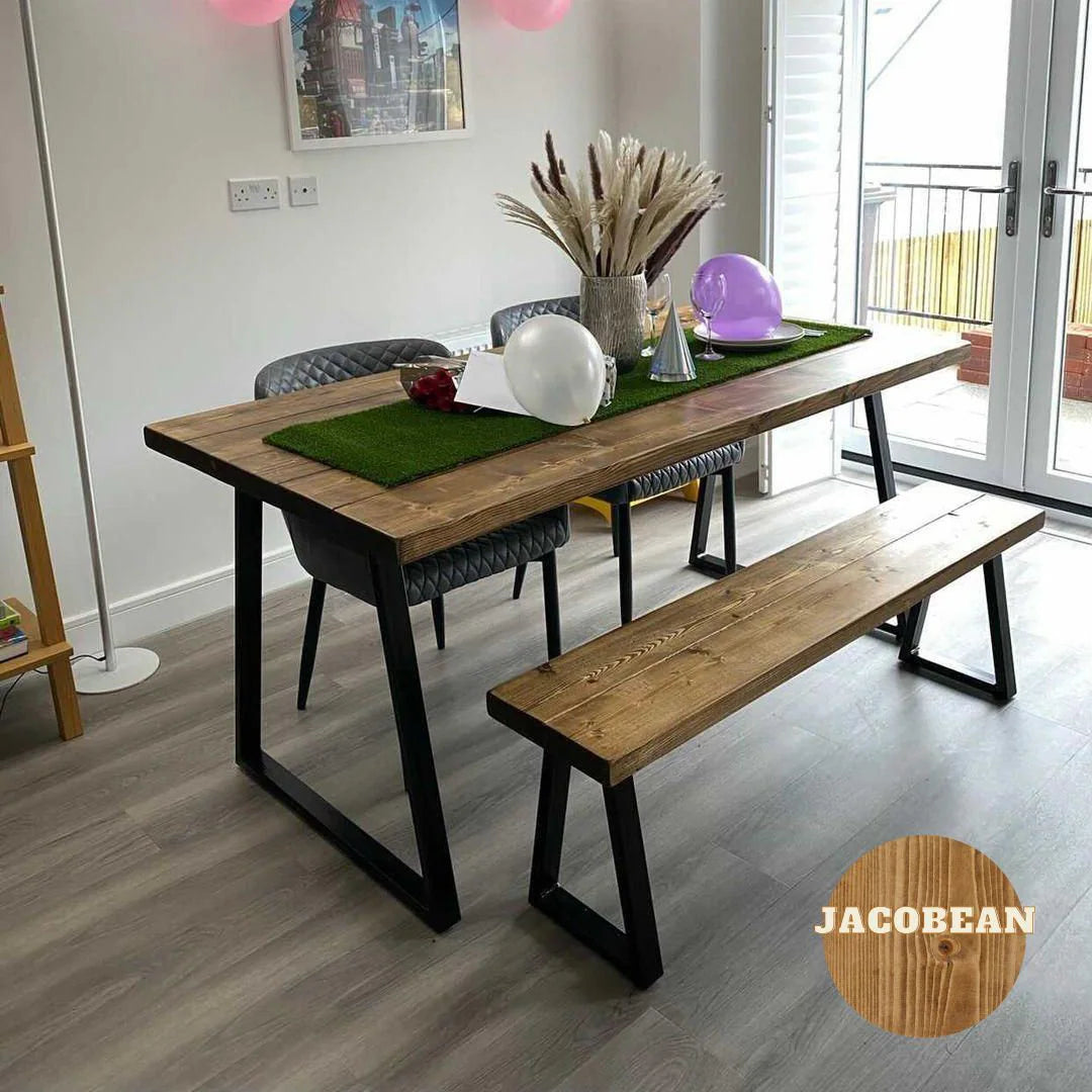 Rustic Dining Table Thin Trapezium Legs Masterplank UK