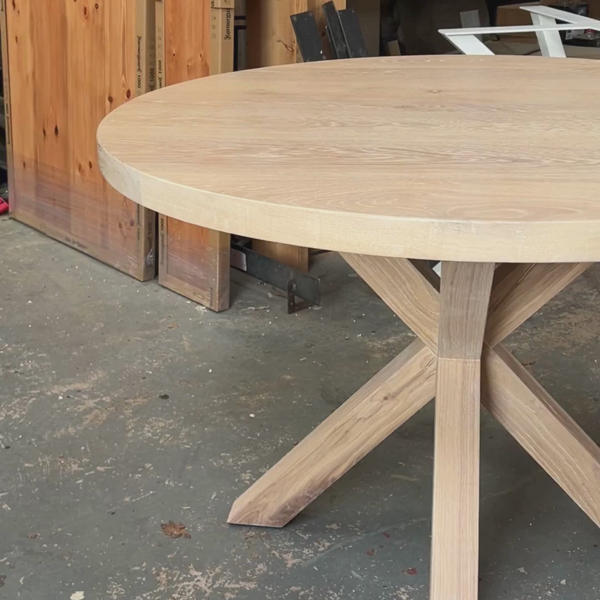 Solid Oak Round Dining Table - Cross Central Pedestal leg