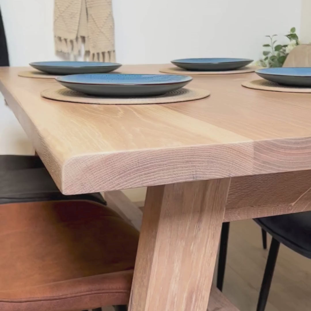 Chopwell Dining table - Solid Oak trestle dining table Oak legs masterplank shop