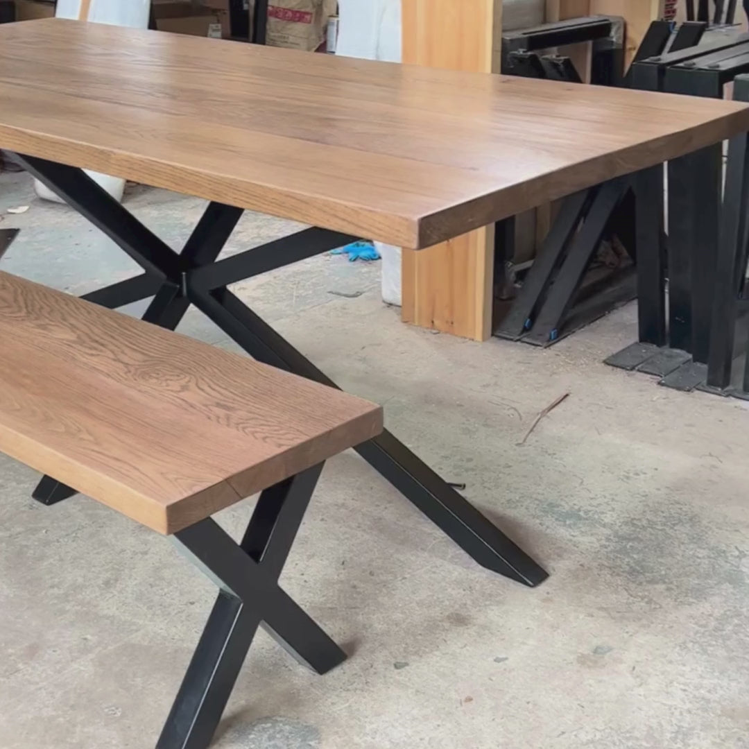 Rustic Solid Oak Dining table set - spider leg - masterplankuk shop