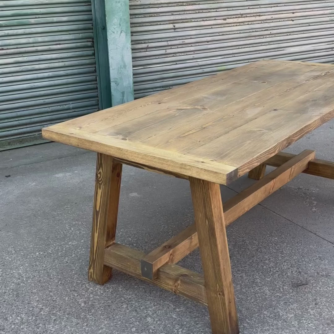 Rustic Pine Trestle Dining Table