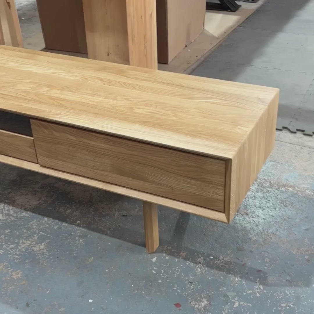 Ex Demo - Solid Oak Tv Unit - Push close doors - stained in Mist