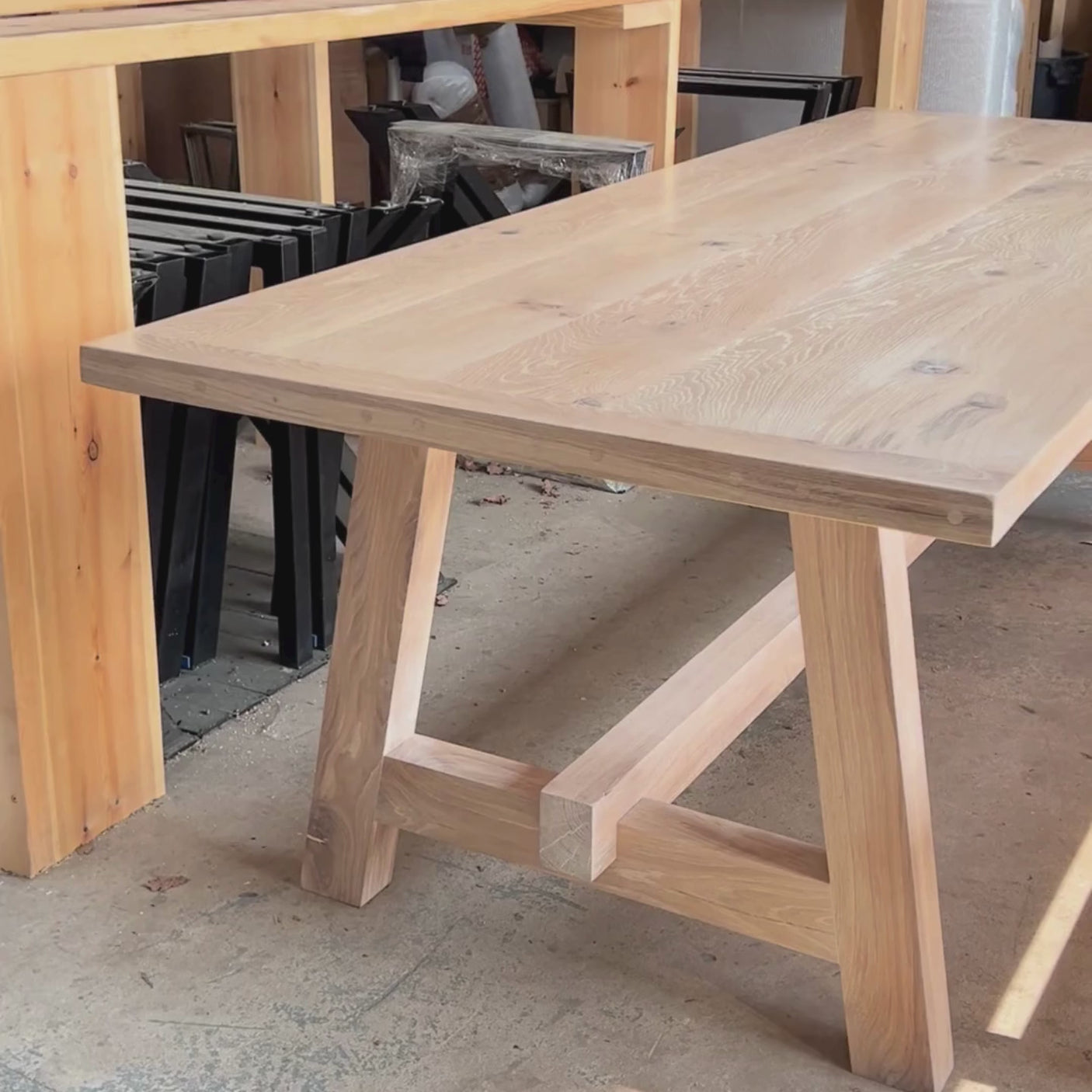 Boscobel - Solid Oak trestle dining table - Thick legs