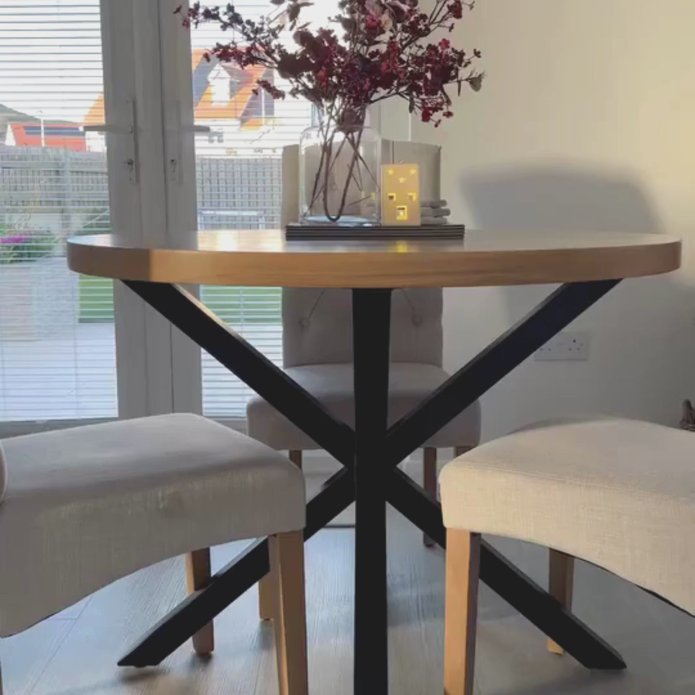 Solid Oak Round Dining Table - Cross central leg