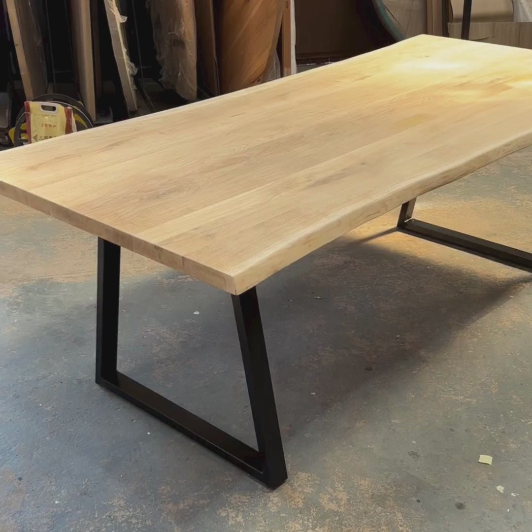 Ex Demo - Solid Oak 220cm x 100cm Waney live edge table - Choose stain and legs