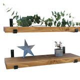 Pair of Rustic Wooden Shelves with Seated L Brackets handcrafted in the UK Shelves Masterplank UK   
