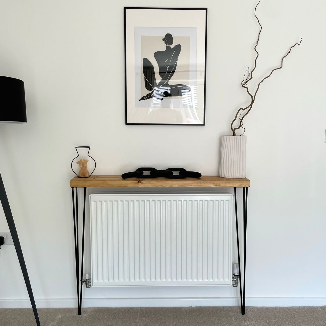 Rustic Console Radiator Table Buy Rustic RADIATOR shelf /console table with hairpin legs – Masterplank UK