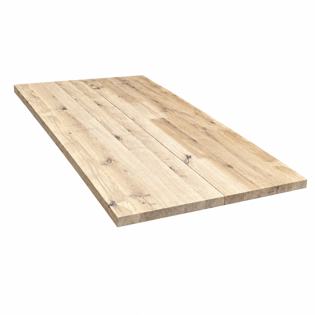 Wooden tabletop with legs removed on a white background