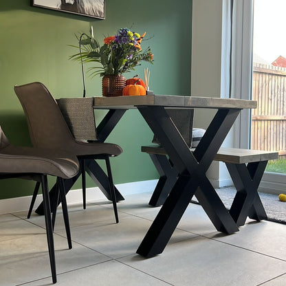 Rustic Dining Table and Bench / chairs Thick Cross Leg Frame Tables masterplank-shop   