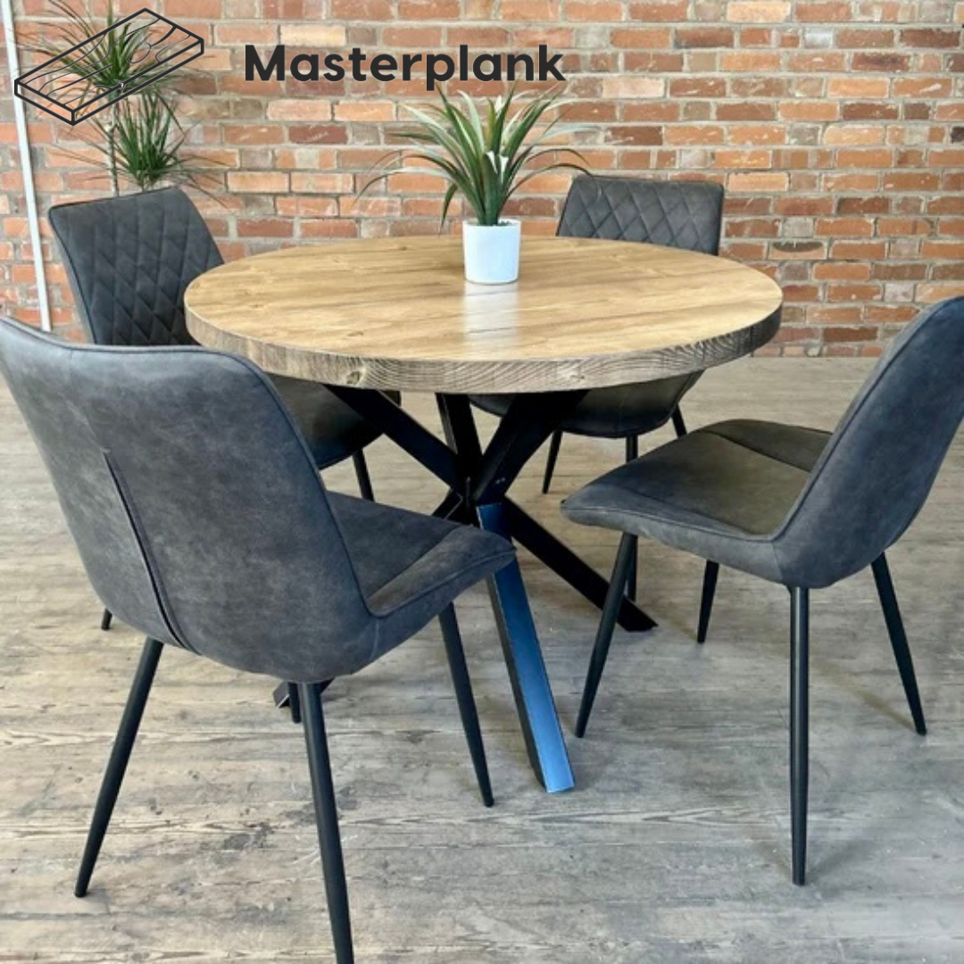 Rustic Reclaimed Round Dining Table Steel crossed leg