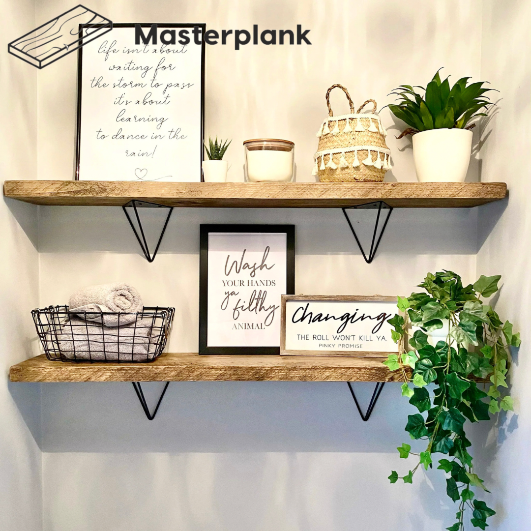 Pair of Rustic Wooden Hairpin Brackets Shelves handcrafted in the UK Shelves masterplank-shop   