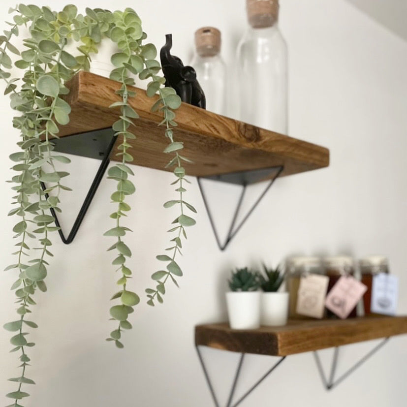 Pair of Rustic Wooden Hairpin Brackets Shelves handcrafted in the UK Shelves masterplank-shop   