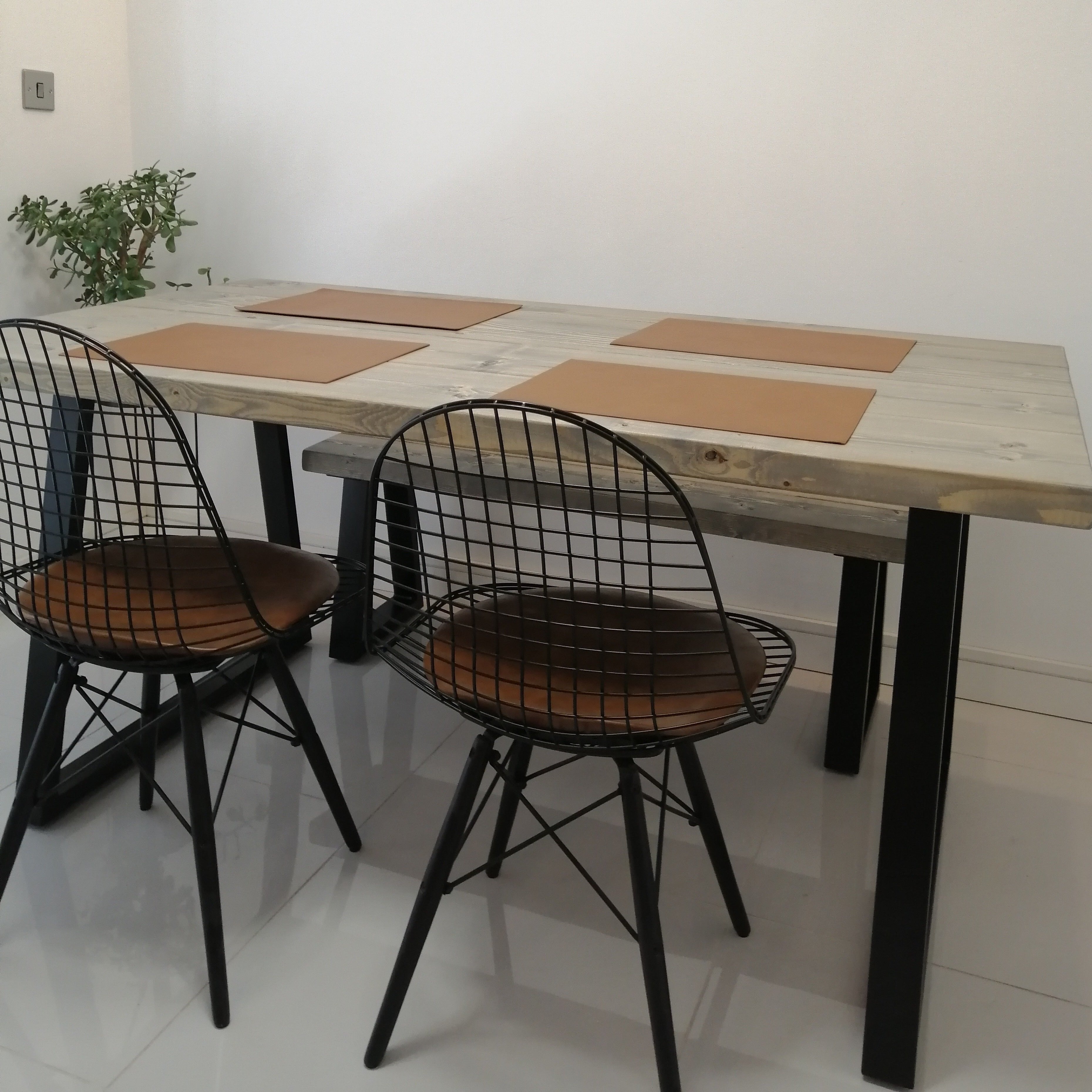 Rustic Dining Table Set - Thin Trapezium Legs Tables masterplank-shop   