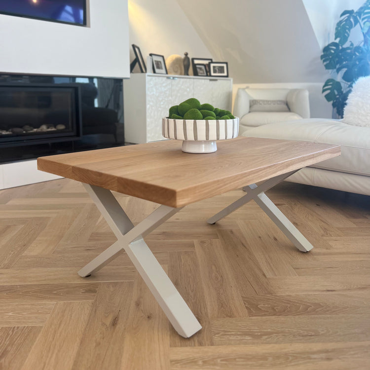 Solid Oak Coffee Table Tables masterplank-shop Cross Frame Dove Grey 