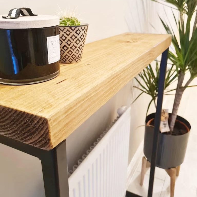 Joshua Rustic Wooden Radiator Shelf &amp; Entry Console Table handcrafted in the UK - L legs Shelves masterplank-shop   