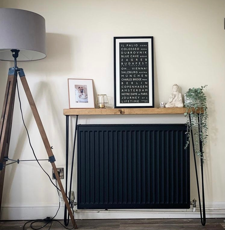 Spring Console Radiator Buy Rustic RADIATOR shelf /console table with hairpin legs – Masterplank UK