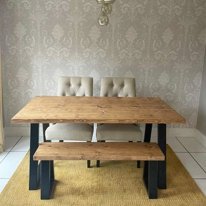 Rustic Dining Table Set - Thick Trapezium Legs Tables masterplank-shop   