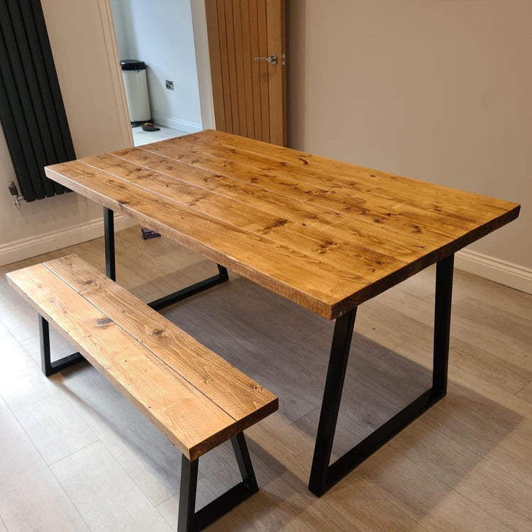 Rustic Dining Table Set - Thin Trapezium Legs Tables masterplank-shop   