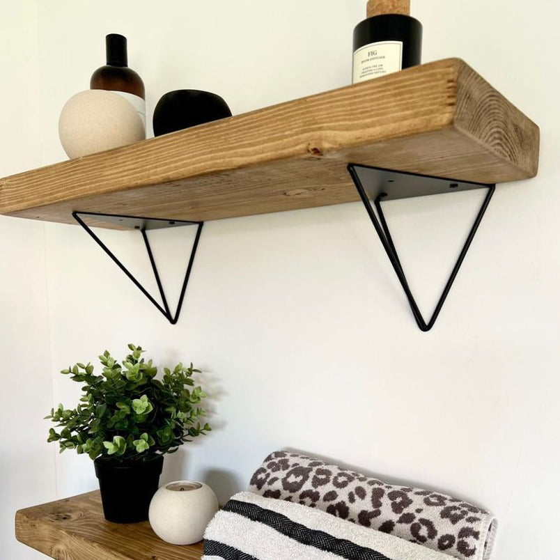 Pair of Rustic Wooden Hairpin Brackets Shelves handcrafted in the UK Shelves masterplank-shop   