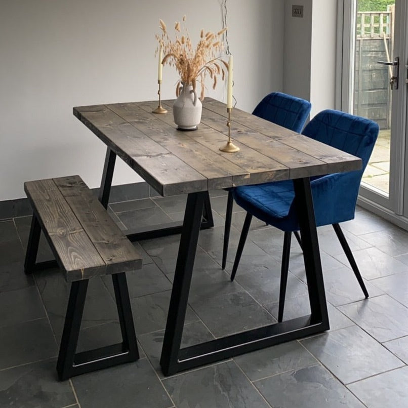 Rustic Dining Table Set - Thick Trapezium Legs Tables masterplank-shop   