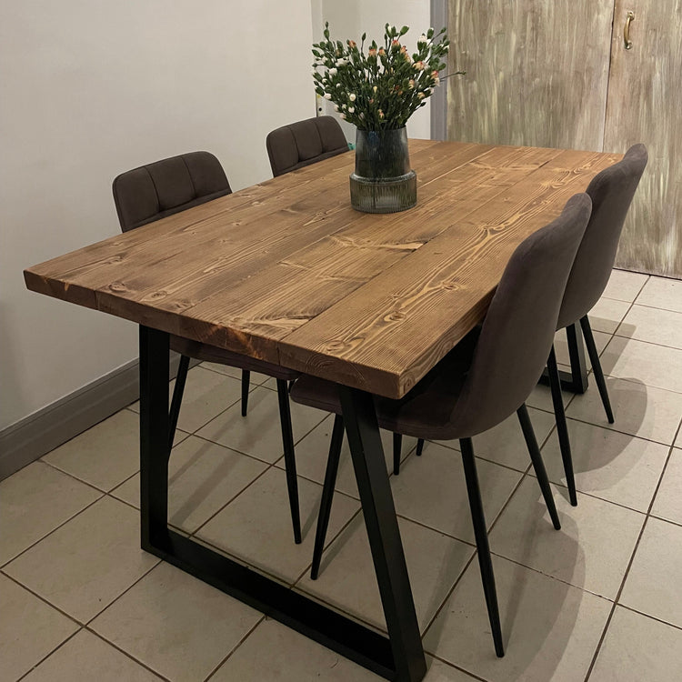Rustic Dining Table Set - Thick Trapezium Legs Tables masterplank-shop   