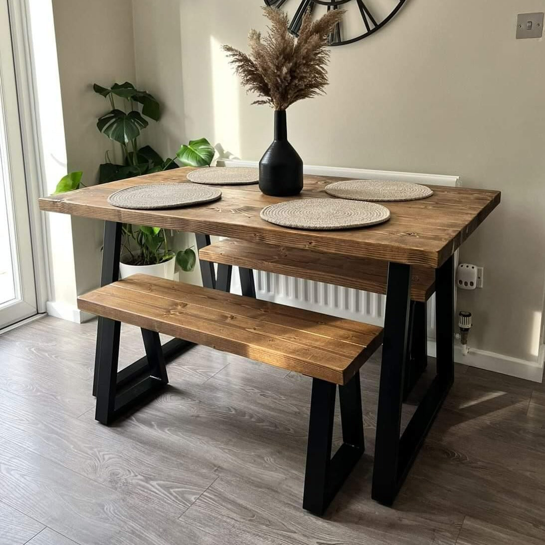 Rustic Dining Table Set - Thick Trapezium Legs Tables masterplank-shop   