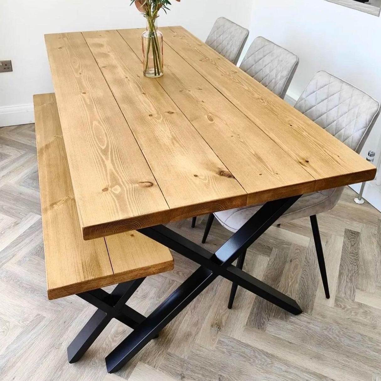 Rustic Dining Table Set - Cross Frame Tables masterplank-shop   